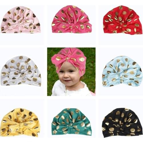 10pcs 2018 New Arrival Baby Girls Tie Indian Hat Newborns Elastic Bronzing Dot Printing Hedging Cap