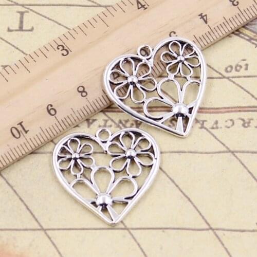 10pcs Charms Heart Flower 29x29mm Tibetan Bronze Silver Color Pendants Antique Jewelry Making DIY Handmade Craft