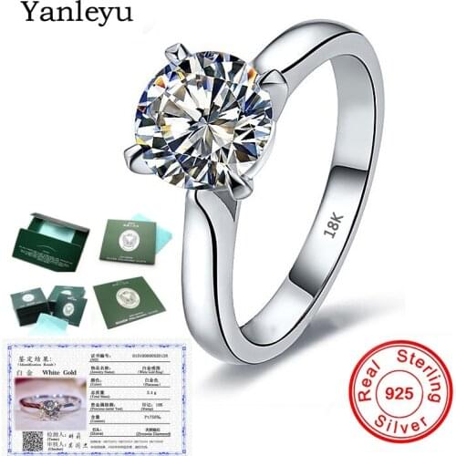 Free Sent Certificate Silver 925 Ring Original White 18K Gold Pt Wedding Band 2.0ct Zirconia Diamond Engagement Ring Women PR417
