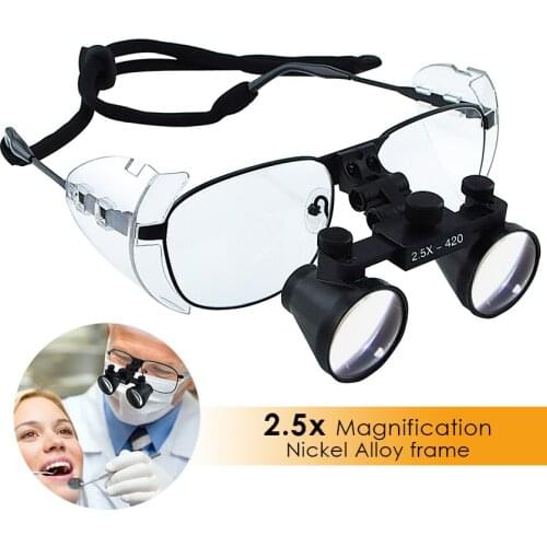 Galilean Style 2.5x Magnification Dental Surgical Medical Binocular Loupes 420mm Working Distance Nickel Alloy Frame
