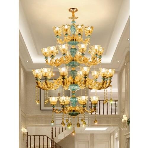 Villa Living Room Large Crystal Chandelier Duplex Building Modern Hotel Lobby Ceramic Crystal Lamps Stairs Long Chandelier Light