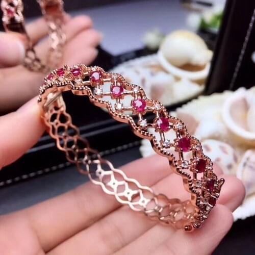 Natural red ruby gem Bangles Natural gemstone Bangles S925 silver bracelet ancient Net across women wedding party gift jewelry