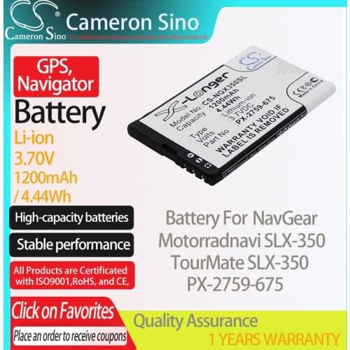 CameronSino Battery for NavGear Motorradnavi SLX-350 TourMate SLX-350 fits NavGear PX-2759-675 GPS,Navigator battery 1200mAh