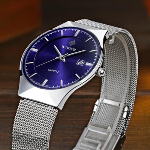 Brand WWOOR Thin Watch Men Luxury Quartz Wrist Watch Date 50m Waterproof Clock Male Casual Wrist Watches relogio masculino 2019