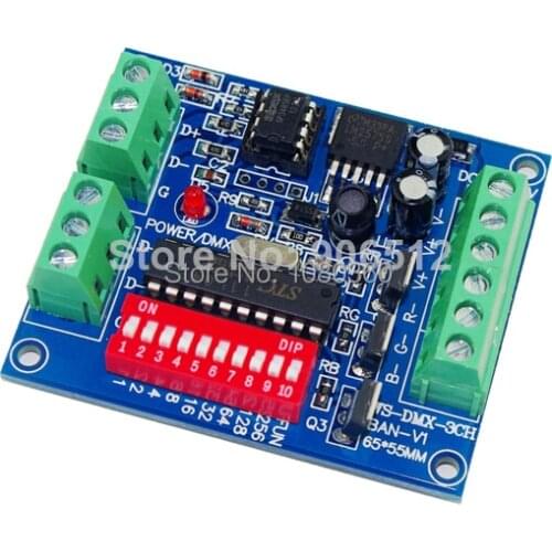 DC5V-24V LED RGB DMX Decoder board , 3-channel 3 -way DMX 512 light controller , Easy to RGB DMX512 control, Free shipping