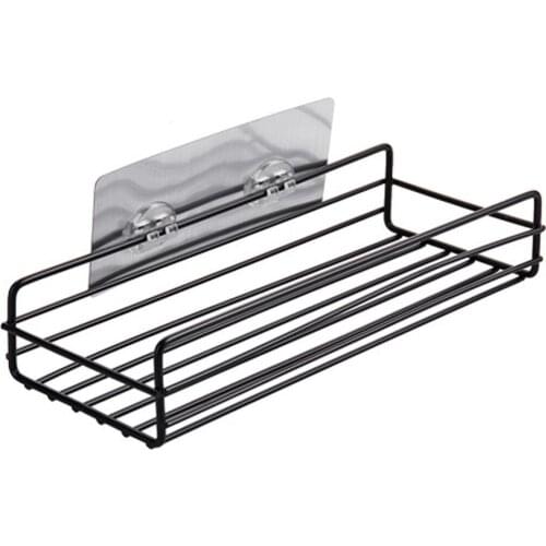 Shower Wall Shelf Punch Free Shower Shelf Black White Storage Suction Basket Storage RackKitchen Bathroom Accessories