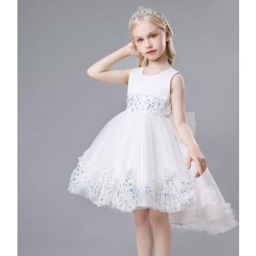 Children Dresses 2021 Autumn New Girls Sleeveless Embroidered Mesh Puffy Princess Dress Kids Flower Girl Wedding Evening Dresses