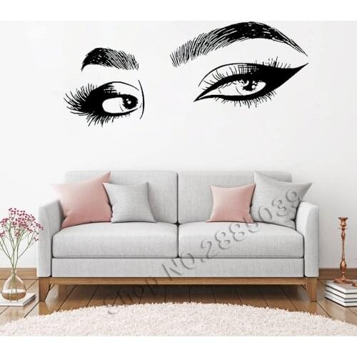 Eyes Eyelashes Wall Sticker Make Up Decal Girls Eyes Eyebrows Beauty Salon Vinyl Art Murals Big Eye Wall Decor Removable LC558
