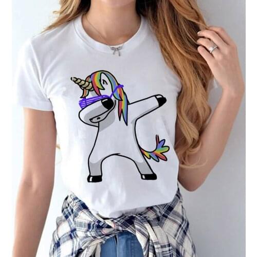 Hirigin 2017 Fashion Women Unicorn T-Shirts Cat/Panda/Unicorn Short Sleeve Kawaii Tshirt Women Women Crop Top Plus Size Hot