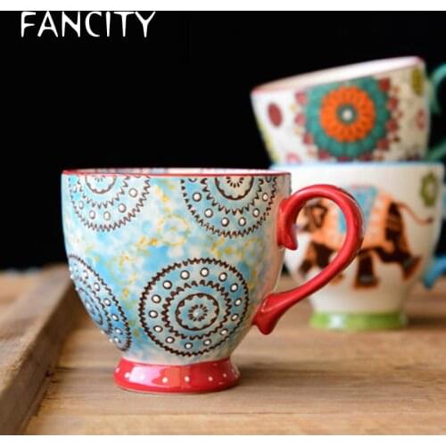 FANCITY American Country Ceramic Small Cup Milk Cup Coffee Cup Dessert Cup Hand-painted Exquisite Water Cup Gifts Underglaze
