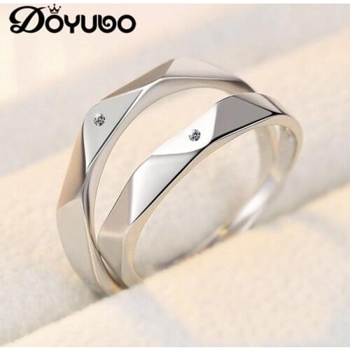 DOYUBO Prismatic Shape Sterling Silver Couples Ring For Men & Women Solid Silver Adjustable Size Lovers Rings Fine Jewelry VB358
