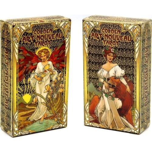 Golden Art Nouveau Tarot Deck 78 Cards with Guidebook Cards Occult Divination Book Sets for Beginners Box Major and Minor