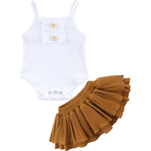 2020 Baby Summer Clothing Infant Newborn Kids Girls Bodysuits sleeveless Jumpsuit + Short Skirt 2Pcs Set