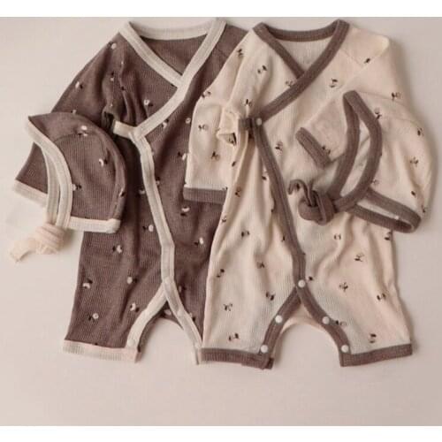 Newborn Baby Girl Boys Clothes Set Cotton Long Sleeve Printed Robe+Hat Korean Style Spring Autumn Toddler Baby Girl Boys Pajamas