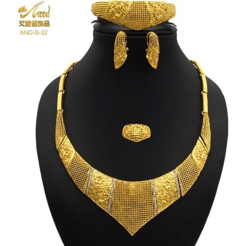 ANIID Dubai Jewlery Sets Gold Plated Women Neckles Set African For Wedding Bracelet Ring Earrings Bride 2020 Custume Nigerian