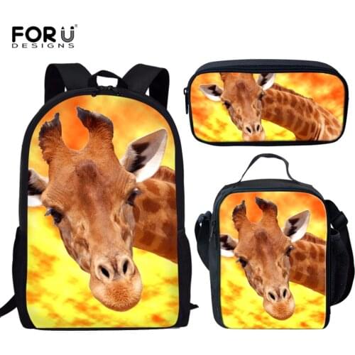 FORUDESIGNS Giraffe Print School bags Set For Girls Female Backpack Schoolbags High Quality Children Backpack Student Book Bag