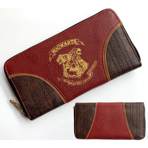 Fashion Women Maroon School Long Wallet Brown Zipper PU Wallets Purse Clutch Bag Handbag for Fans Cosplay Gift