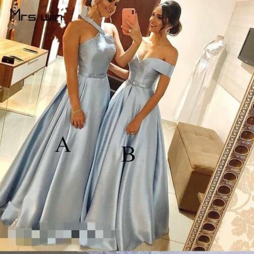 Mrs win Bridesmaid Dress Light Blue Pleat A Line Long Vestido Madrinha HR167 Plus Size Sleeveless Corset Back Wedding Party Gown