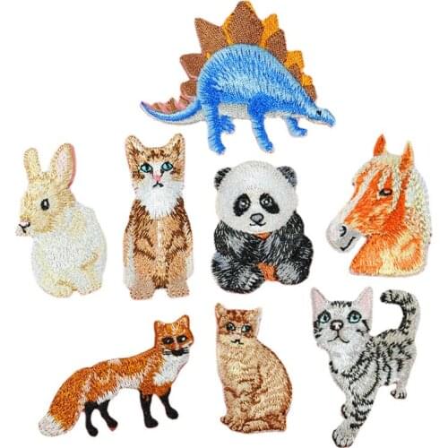 Cartoon Panda Cat Dinosaur Animal Patches Sewing Embroidered Applique for Jacket Clothes Stickers Badge DIY Apparel Accessories