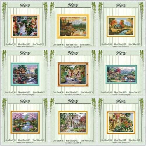Leisurely cabin house scenery painting counted print on the canvas DMC 11CT 14CT kits NKF Cross Stitch embroidery needlework Set