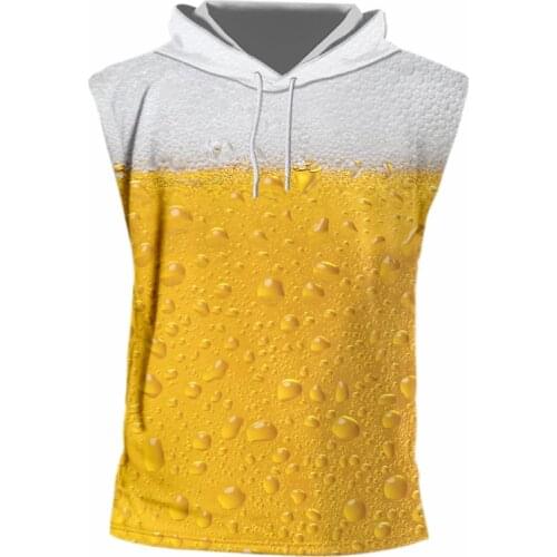 OGKB Male Hoodie Tank Tops Hot Gyms 3D Printing Funny Fresh Beer Vest Streetwear Costuming Men Summer Sleeveless Shirt Wholesale