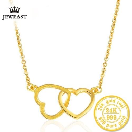 XXX New Arrival Necklace Genuine 24K Pure Gold Heart Pendants Necklaces Elegant Beautiful Graceful Necklace Simple Fine Jewelry