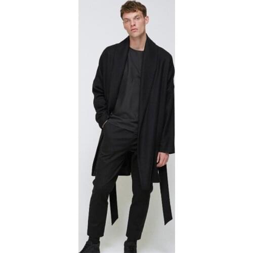 Yamamoto mens woolen coat simple Chinese style loose belt