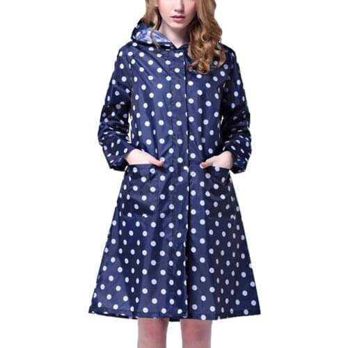 Hooded Water-repellent Fashion Polka Dot Raincoat 98 cm Long Raincoat Foldable Poncho Waterproof Windbreaker Women Raincoat