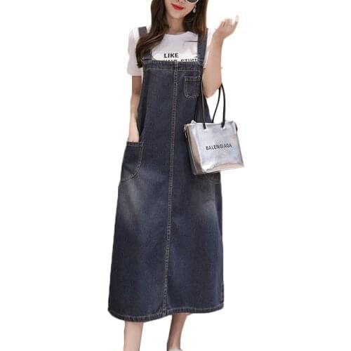 New Spring Autumn Denim Dress Women Loose long Sarafan Strap Jeans Dresses Sundress Blue Female Casual Denim Overall Dresses 608