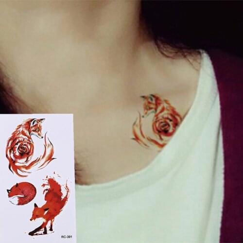 Fake Tattoo Colorful Painting Animals Fox Temporary Tattoo Sticker Fake Flash Sexy Body Art Tattoo Stickers For Man Woman