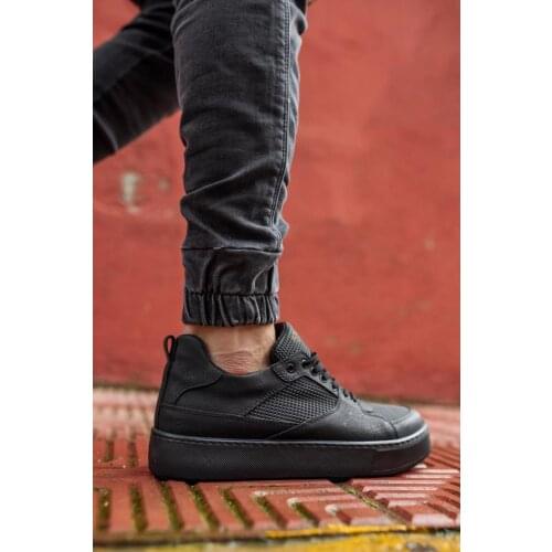 Knack Casual Male Sports Shoes Black (Black Base) lace-up Faux Leather Flat Casual High Bottom Spring Summer Season Shoes 035