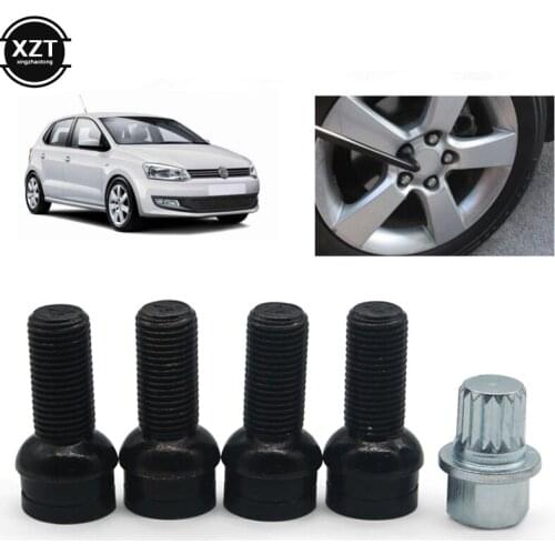 Steel Wheels Bolt Key Lock Lug Nut Set For VW/Golf/Jetta/Beetle/Passat/Audi Black Car Accessories 4+1 M14x1.5x27.5 8D0601139F