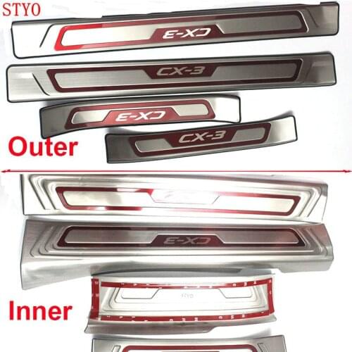 STYO Car Stainless steel Outer + Inner scuff plate door sill Welcome Pedal Cover trim For MAZDAS CX-3 CX3 2016 2017 2018