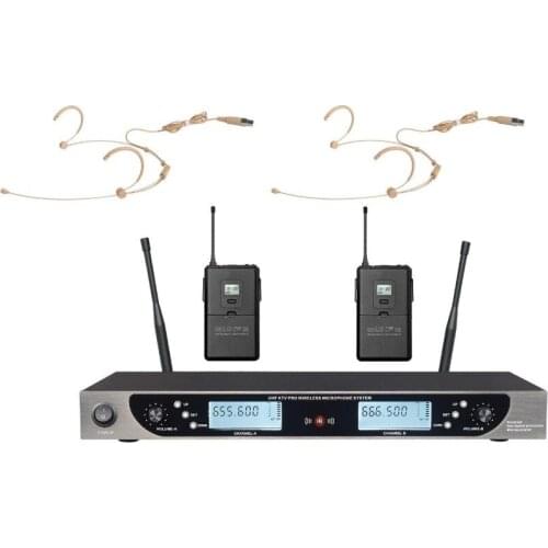 UHF Microfono 200 Channels UHF Dual Wireless Beige Headset Microphone System