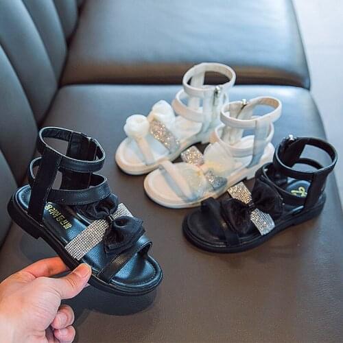 3-12 years old girls childrens beach sandals 2021 princess bow shoes childrens little girls fashion rhinestone Roman shoes