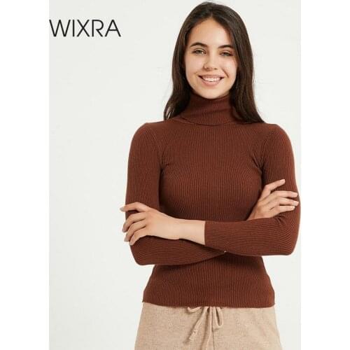 Wixra Womens High Stretch Sweaters All Match Tutleneck Solid Ladies Pullovers Female Knitted Long Sleeve Pulls Jumpers Autumn