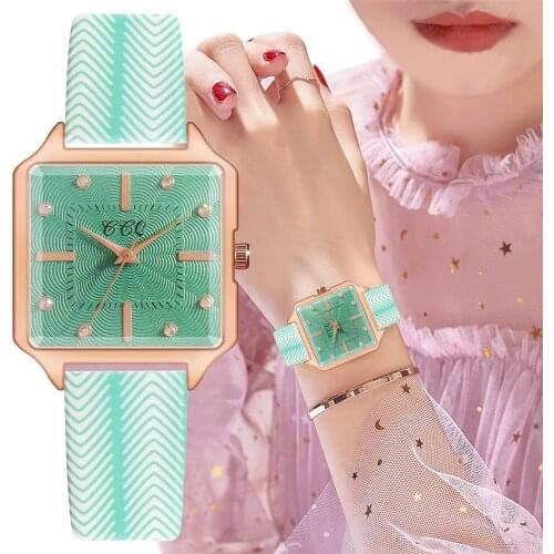 Fashion Rhinestone Square Women Watches Fishbone Pattern Leather Strap Ladies Quartz Wristwatch for Dropshipping Clock