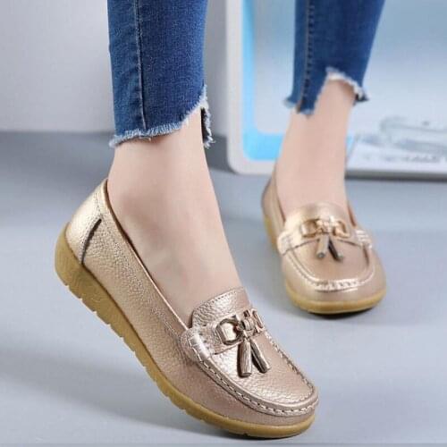 2020 Women Shoes Genuine Leather Ballet Shoes Woman Flats Loafers Moccasins Pu Breathbale Slip On Ladies Shoes Plus Size 35-44