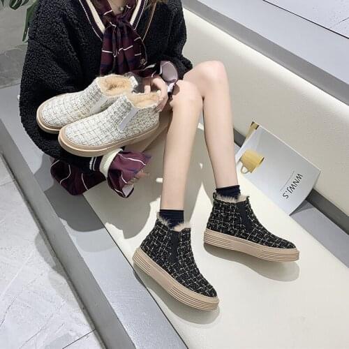 2019 Womens ankle boots Plush Round Head winter new version plus velvet boots thick-soled Canvas womens bootsots U15-13