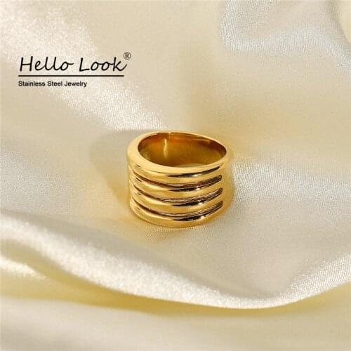 HelloLook Stainless Steel Wide Face Ring for Women Punk Multi-Layer Stacking Chunky Rings Band Jewelry Accessories Size 6/7/8