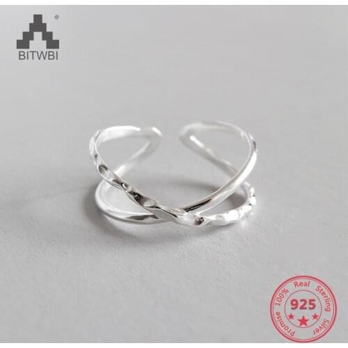 Bohemian Vintage 100% 925 Sterling Silver Geometric Simple Personality Cross X-Shaped Opening Women Wedding Trendy Ring