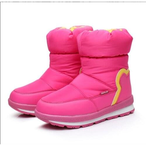 NEW 1pair Winter warm Girls Boots Leather Kids ski boots -30 degree Wool Fashion Children waterproof Snow Boots