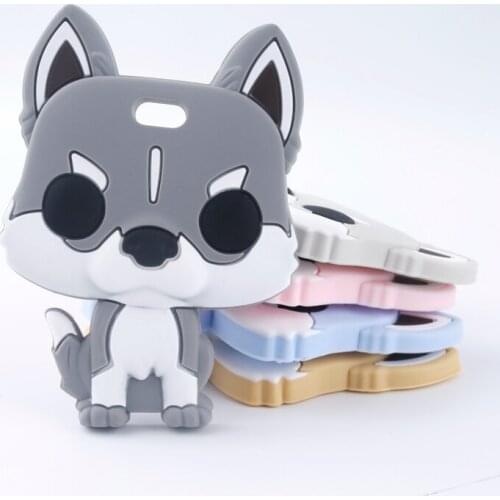 10PCS/5PCS Husky Dog Baby Teether Cute Toys Brown Color BPA Free DIY Nursing Teething Pendants Food Grade Silicone Teether