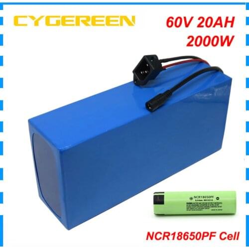 2000W 60V 20AH Lithium ion Battery Pack 1500W 60V 30AH Ebike Electric Bicycle Batterie accu NCR18650PF cells with 2A Charger