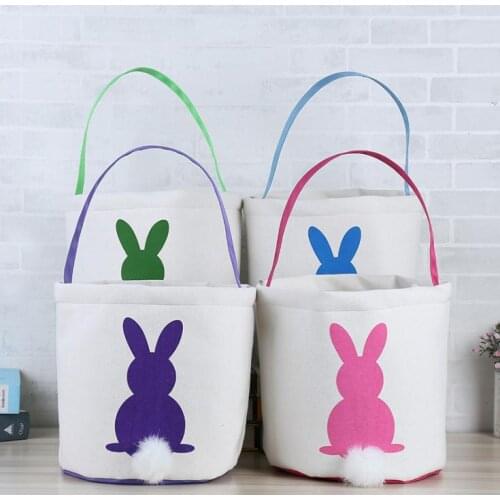 50pcs canvas easter basket bunny ears good quality easter bags for kids gift bucket Cartoon Rabbit carring eggs Bag SN1654