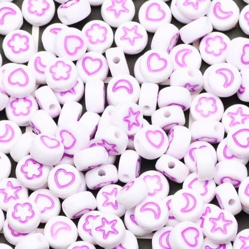 7mm Purple Round Acrylic Spacer Beads Mixed Heart Moon Flower Star Beads For Jewelry Making Handmade Diy Bracelet Accessorie