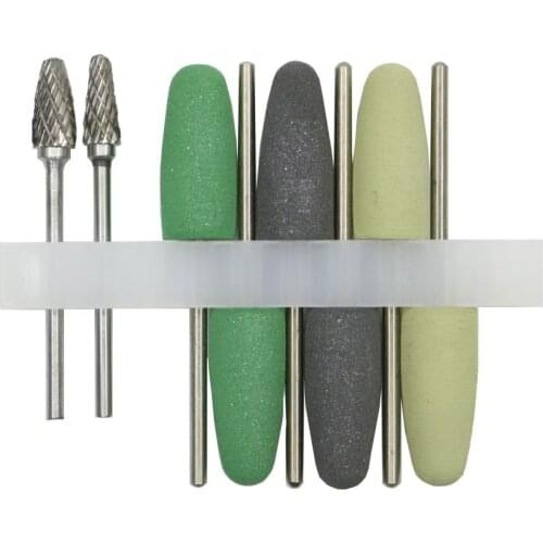8pcs dental lab 2.35mm shank Polishing Tungsten Carbide Cutter kit Rubber grinding head