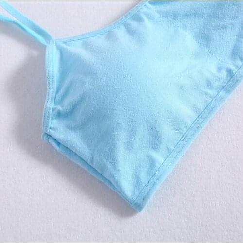 Young Girls Solid Soft Cotton Bra Puberty Teenage Breathable Underwear Kid Cloth D7YD