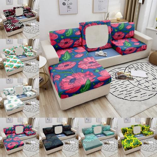 Leaf Printed Sofa Seat Cover Elastic Floral Fabric Couch Cover For Living Room Corner Sofa Seat Cushion Cover 1-4 Seater