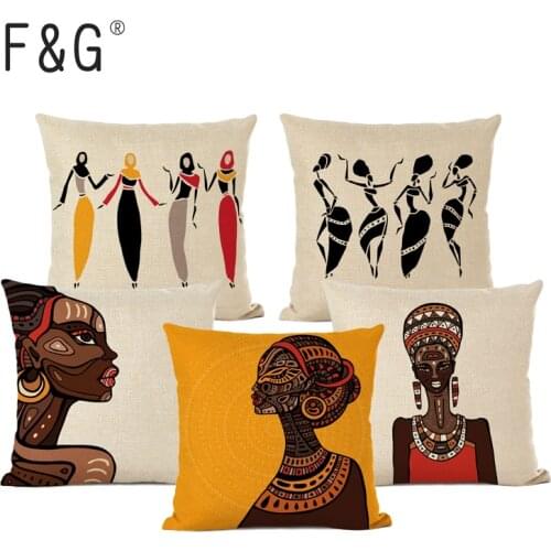 African Woman Design Cushion Cover Home Decor Simple Portrait Printing Decorative Pillows Cover Square Linen Throw Pillow Case